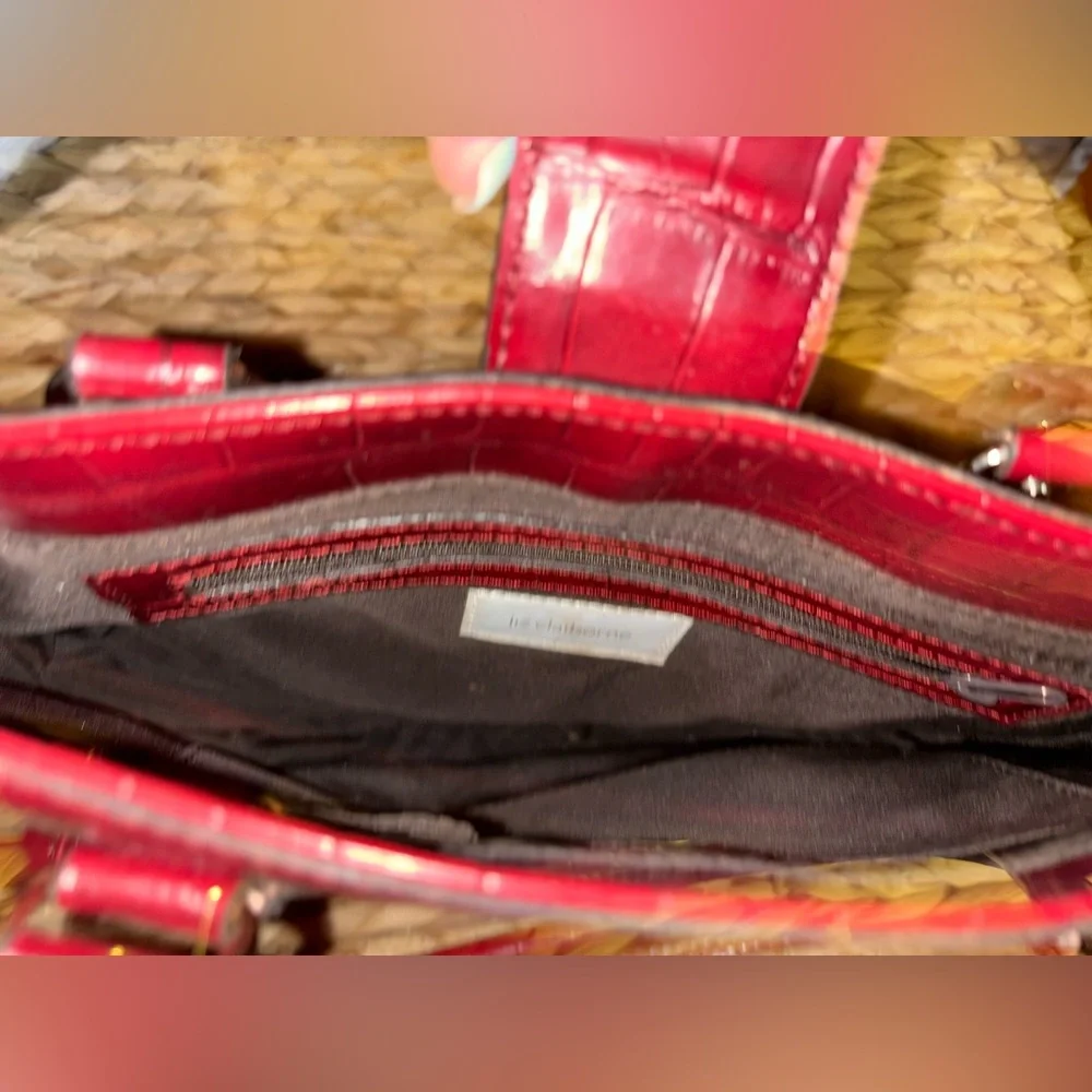 Vintage Sleek Liz Claiborne Red Croc-Embossed Shoulder Bag - Picture 10 of 12